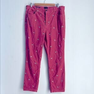 Talbots Corduroy Straight Leg duck embroidered hi rise pants sz 16P